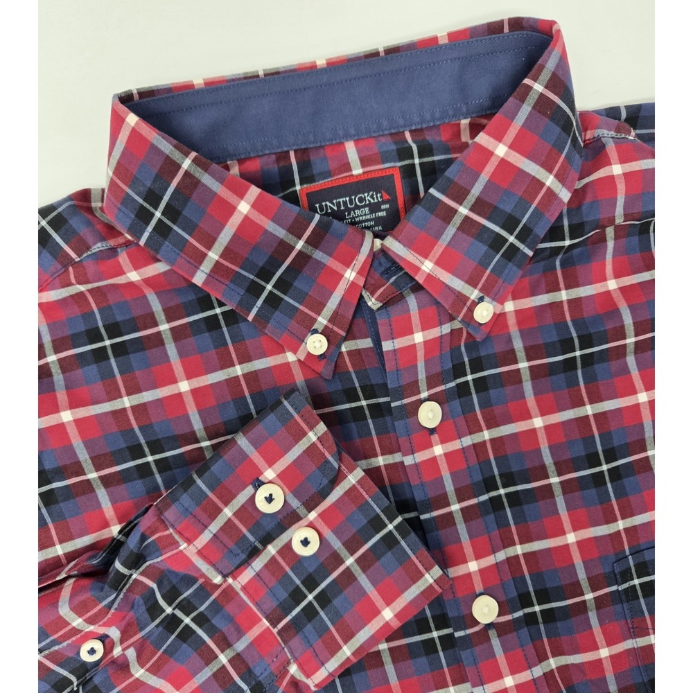 UNTUCKit Shirt Mens L Red Plaid Button Down Wentzel-WF Long Sleeve Slim Fit